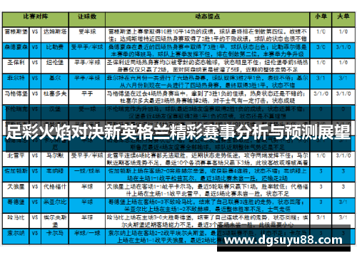 足彩火焰对决新英格兰精彩赛事分析与预测展望